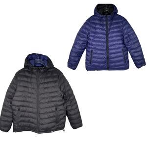 SMOL Men's Reversible Hooded Puffer Jacket L Dual Layer Full Zip Winter *Read